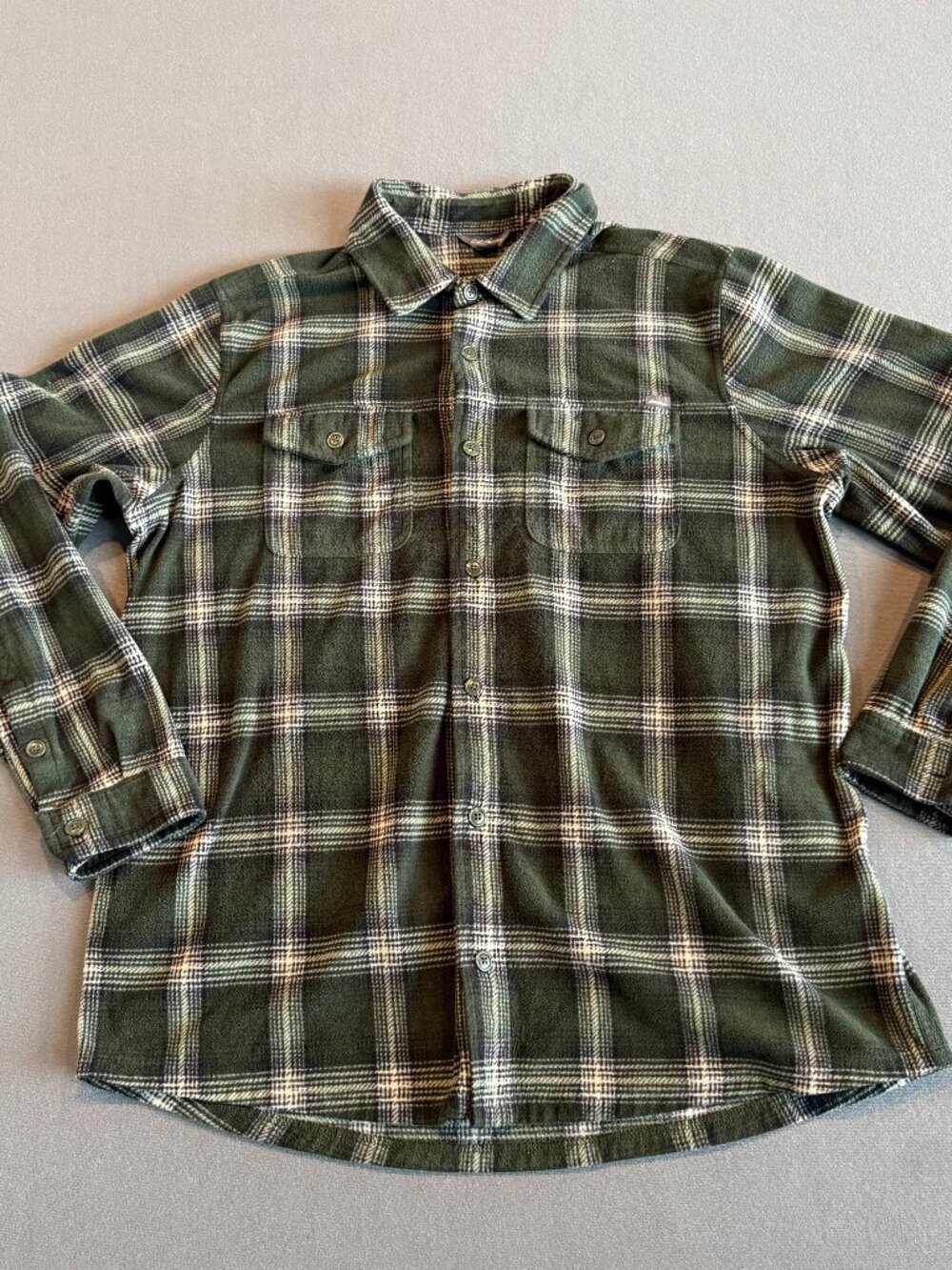 Eddie Bauer Men's Tall XL Plaid Button Up Shirt Green Outdoor 2 Pocket